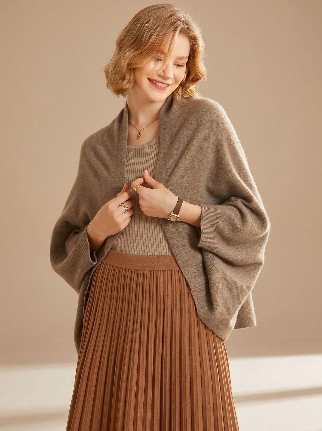 Capucine | Poncho Écharpe en Maille Cachemire Femme Oversize