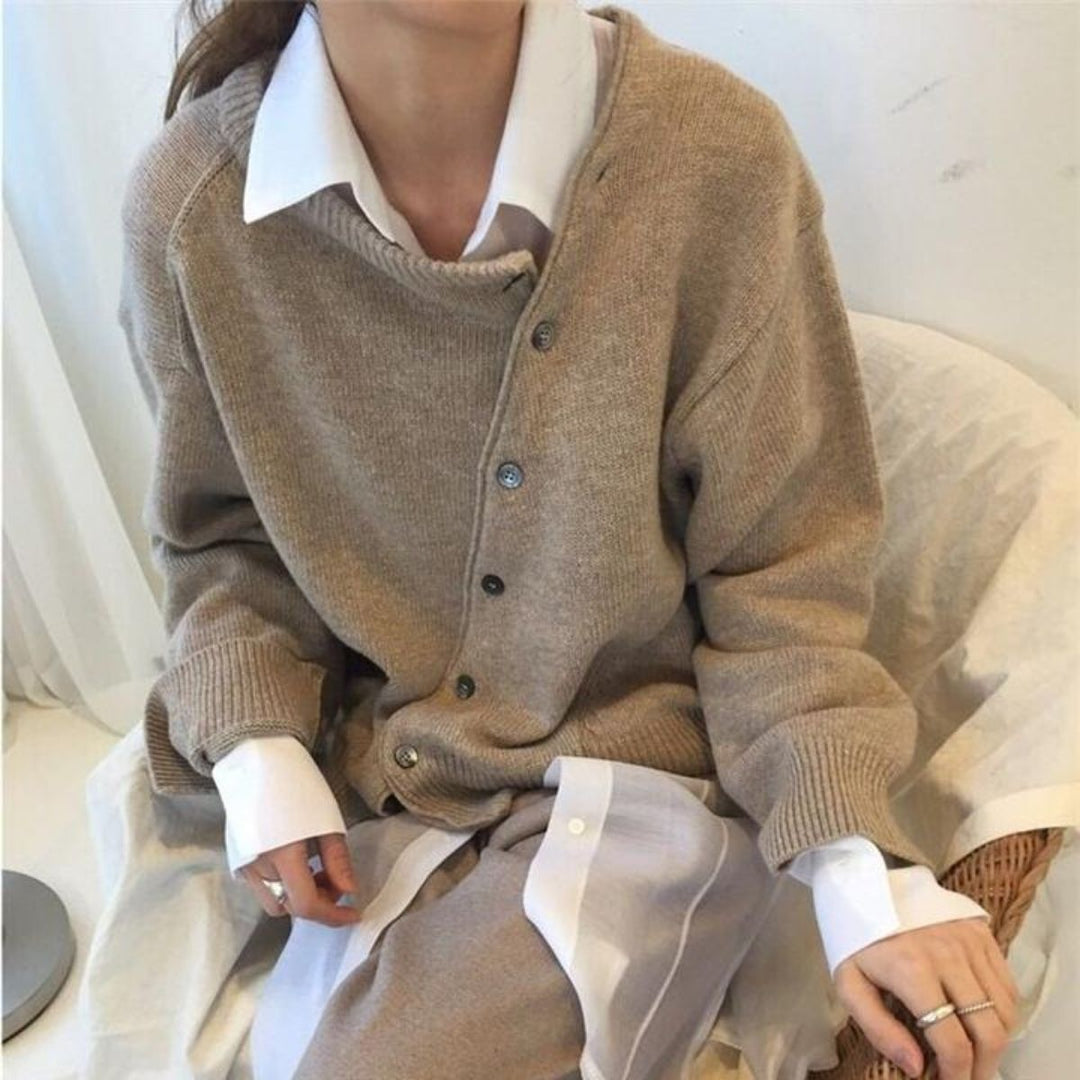 Capucine | Pull Cachemire Femme Col Rond Boutons Oversize