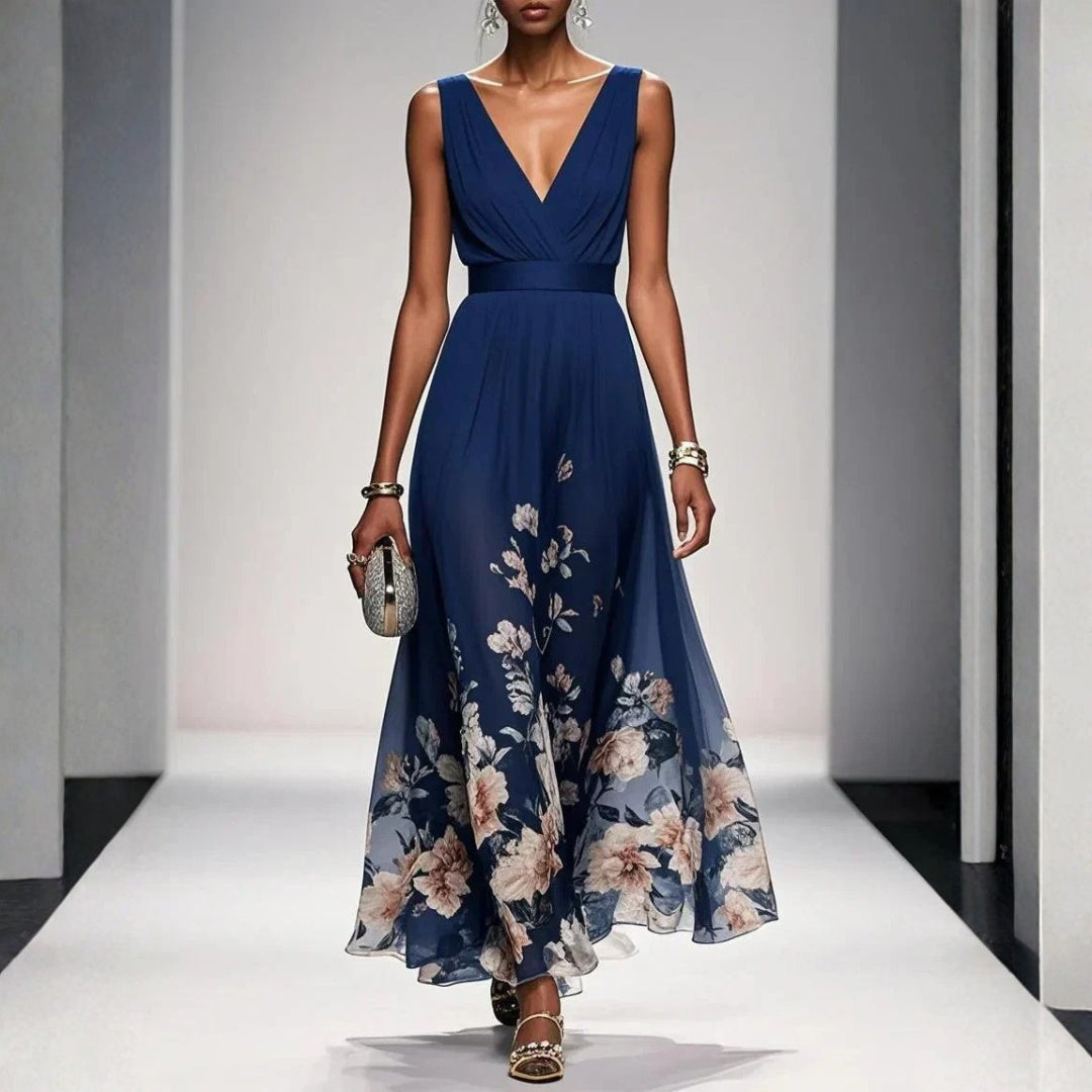 Capucine | Robe Longue Hiver Femme Florale Décolleté V