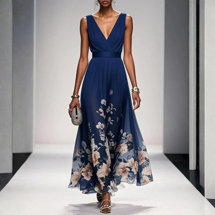 Capucine | Robe Longue Hiver Femme Florale Décolleté V