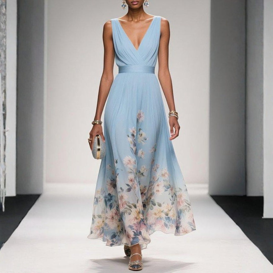 Capucine | Robe Longue Hiver Femme Florale Décolleté V