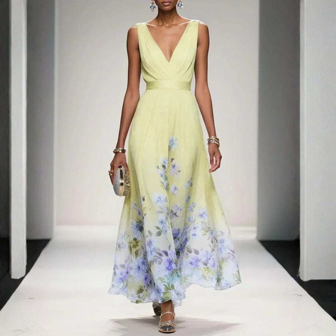 Capucine | Robe Longue Hiver Femme Florale Décolleté V