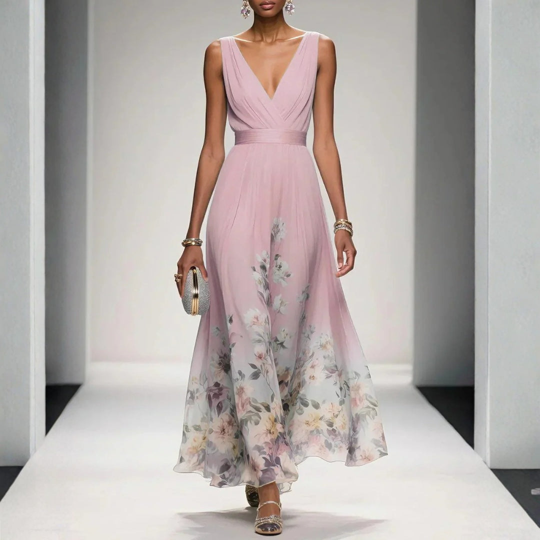 Capucine | Robe Longue Hiver Femme Florale Décolleté V