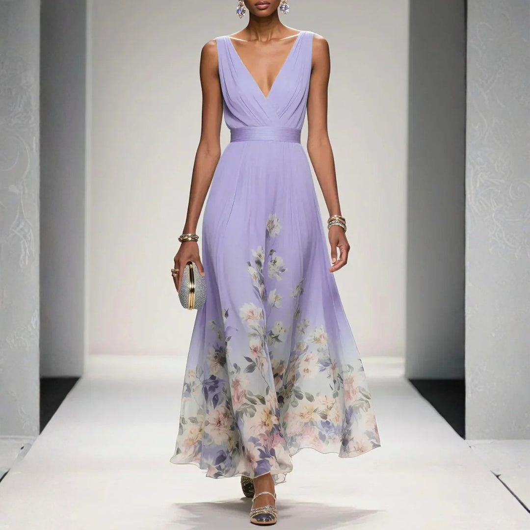 Capucine | Robe Longue Hiver Femme Florale Décolleté V
