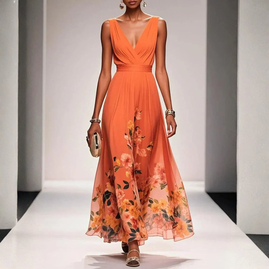 Capucine | Robe Longue Hiver Femme Florale Décolleté V