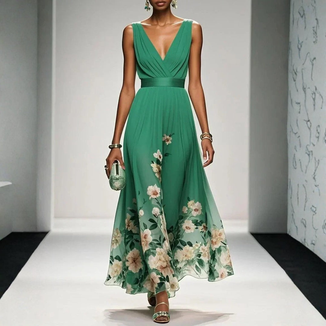 Capucine | Robe Longue Hiver Femme Florale Décolleté V