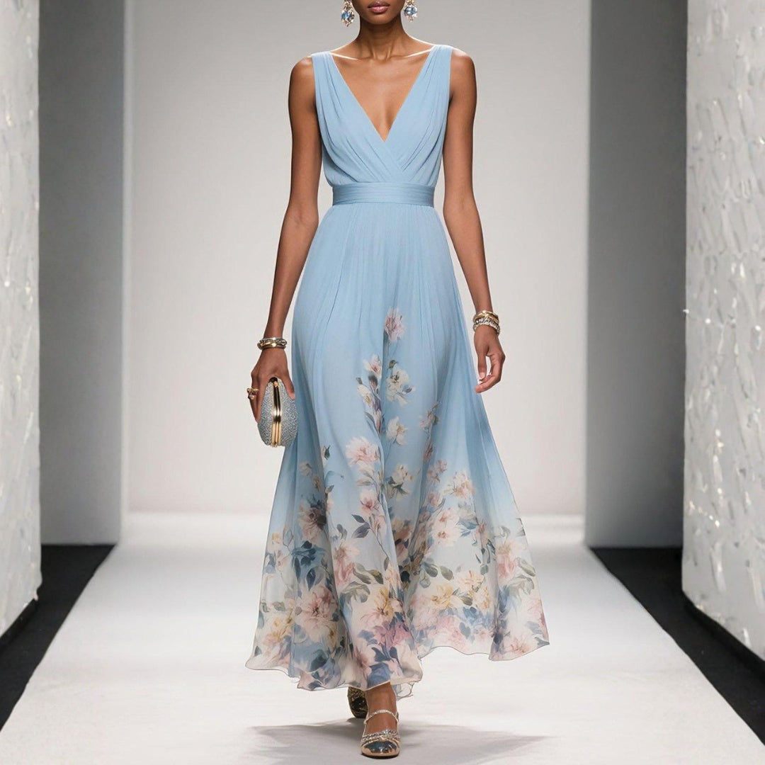 Capucine | Robe Longue Hiver Femme Florale Décolleté V