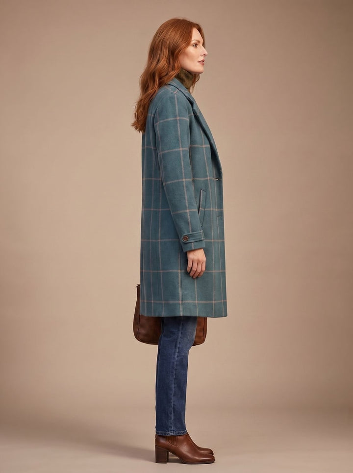 Céline | Manteau d'Hiver à Carreaux Femme Mi-Long Élégant