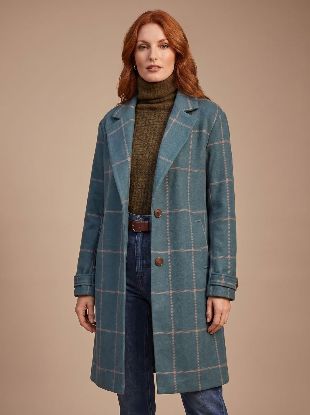 Céline | Manteau d'Hiver à Carreaux Femme Mi-Long Élégant