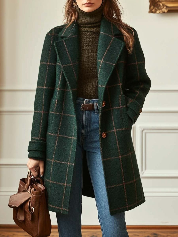 Céline | Manteau en Laine à Carreaux Femme Long Boutonnage