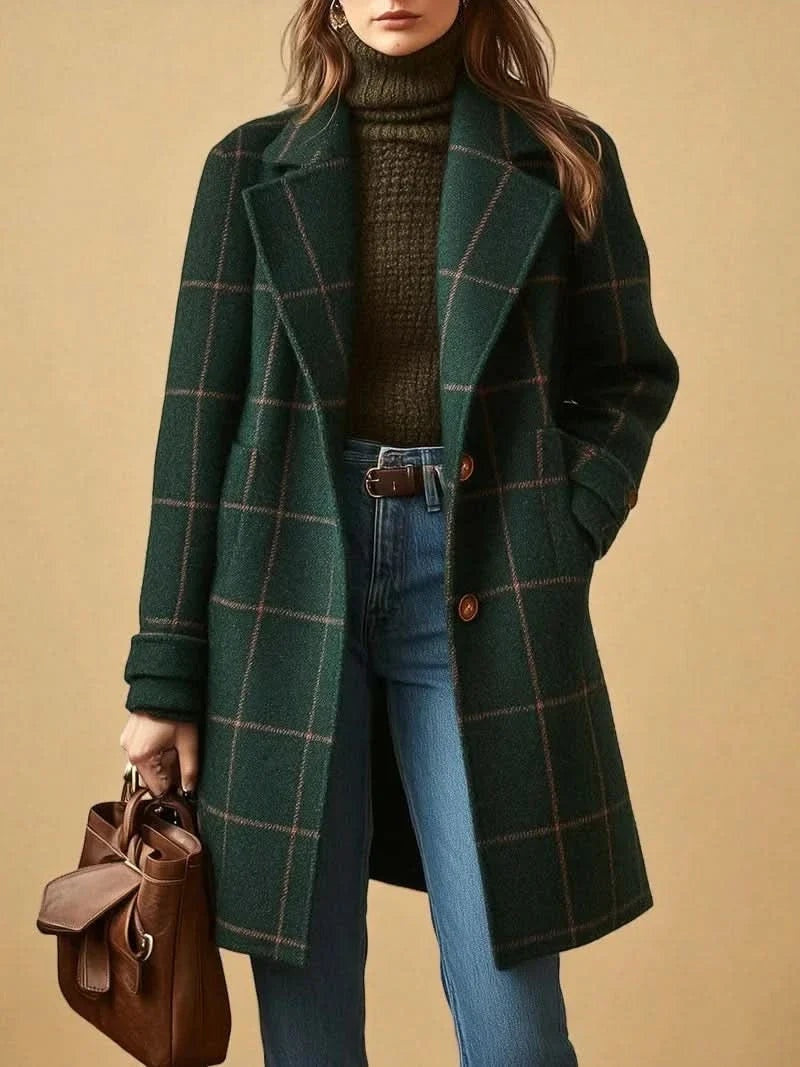 Céline | Manteau en Laine à Carreaux Femme Long Boutonnage