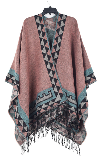 Céline | Poncho Femme Motif Ethnique Franges