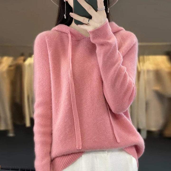 Céline | Sweat à Capuche Femme Laine Mérinos Pull Tricoté