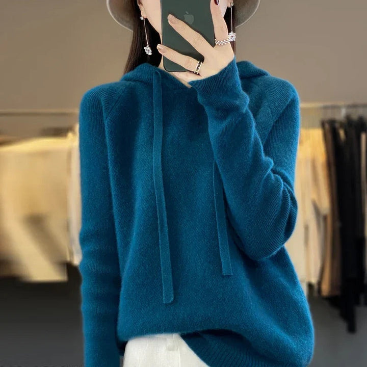 Céline | Sweat à Capuche Femme Laine Mérinos Pull Tricoté