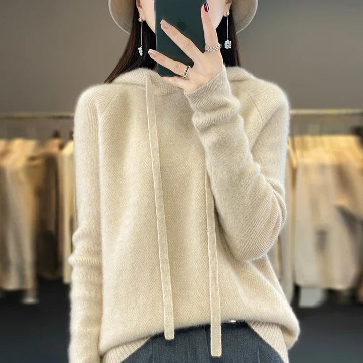 Céline | Sweat à Capuche Femme Laine Mérinos Pull Tricoté
