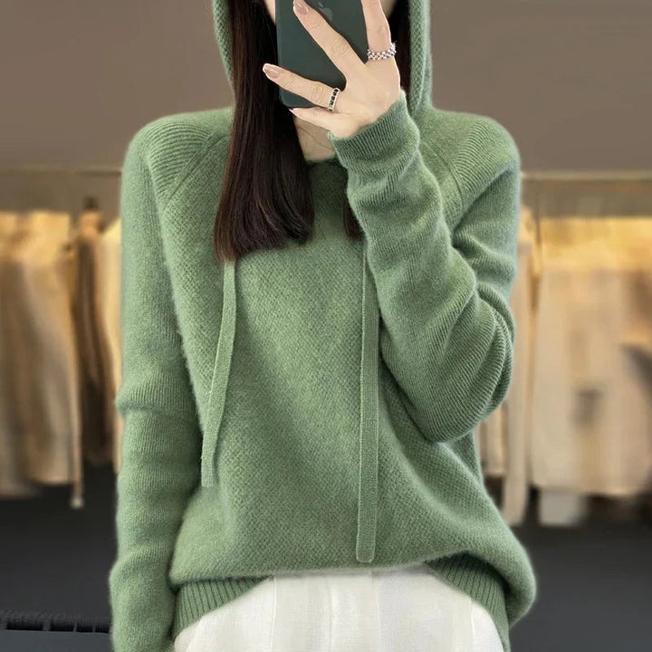 Céline | Sweat à Capuche Femme Laine Mérinos Pull Tricoté