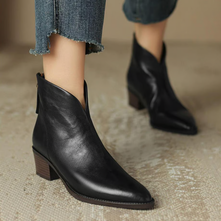 Charlotte | Boots Cuir Femme Bout Pointu Talon Bloc