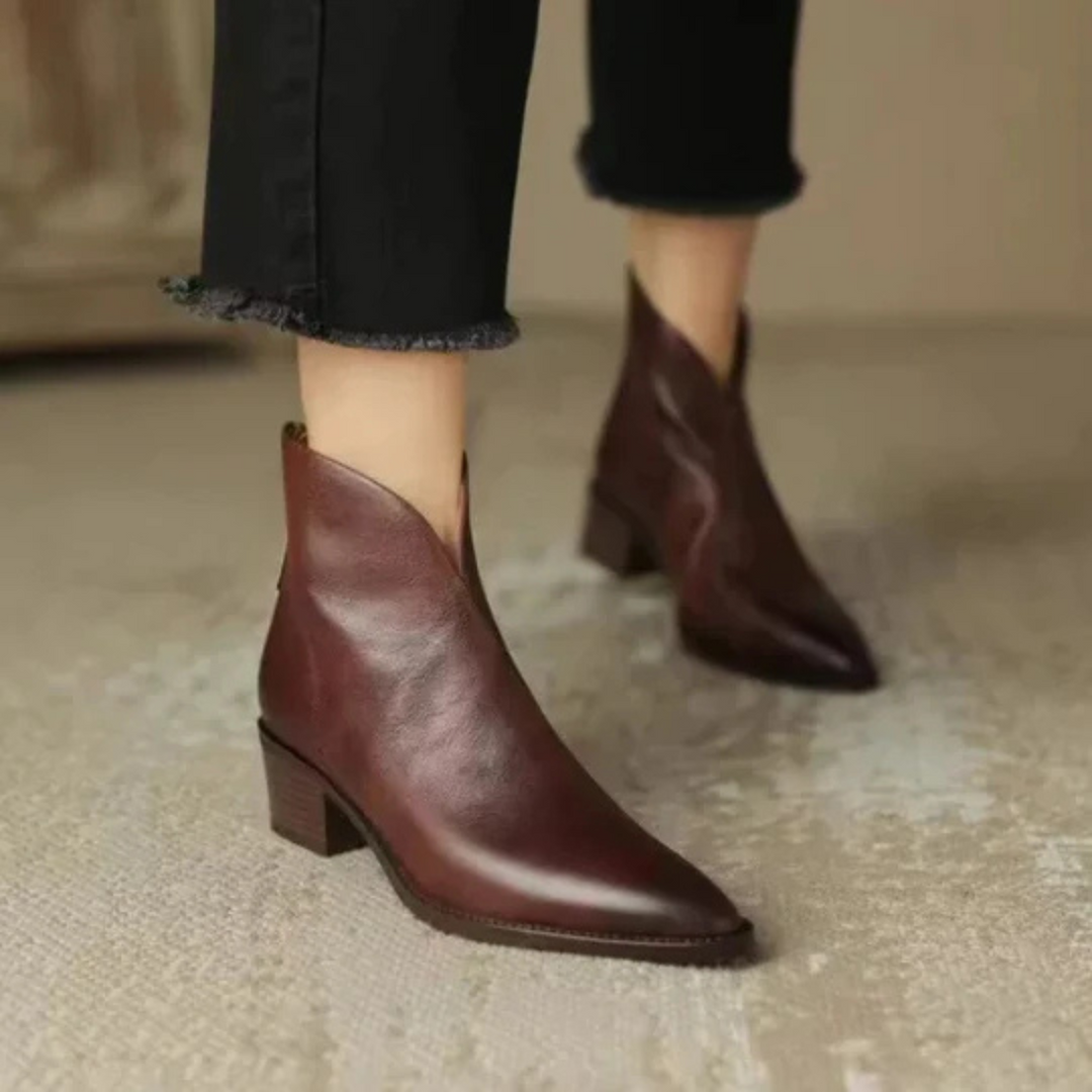 Charlotte | Boots Cuir Femme Bout Pointu Talon Bloc