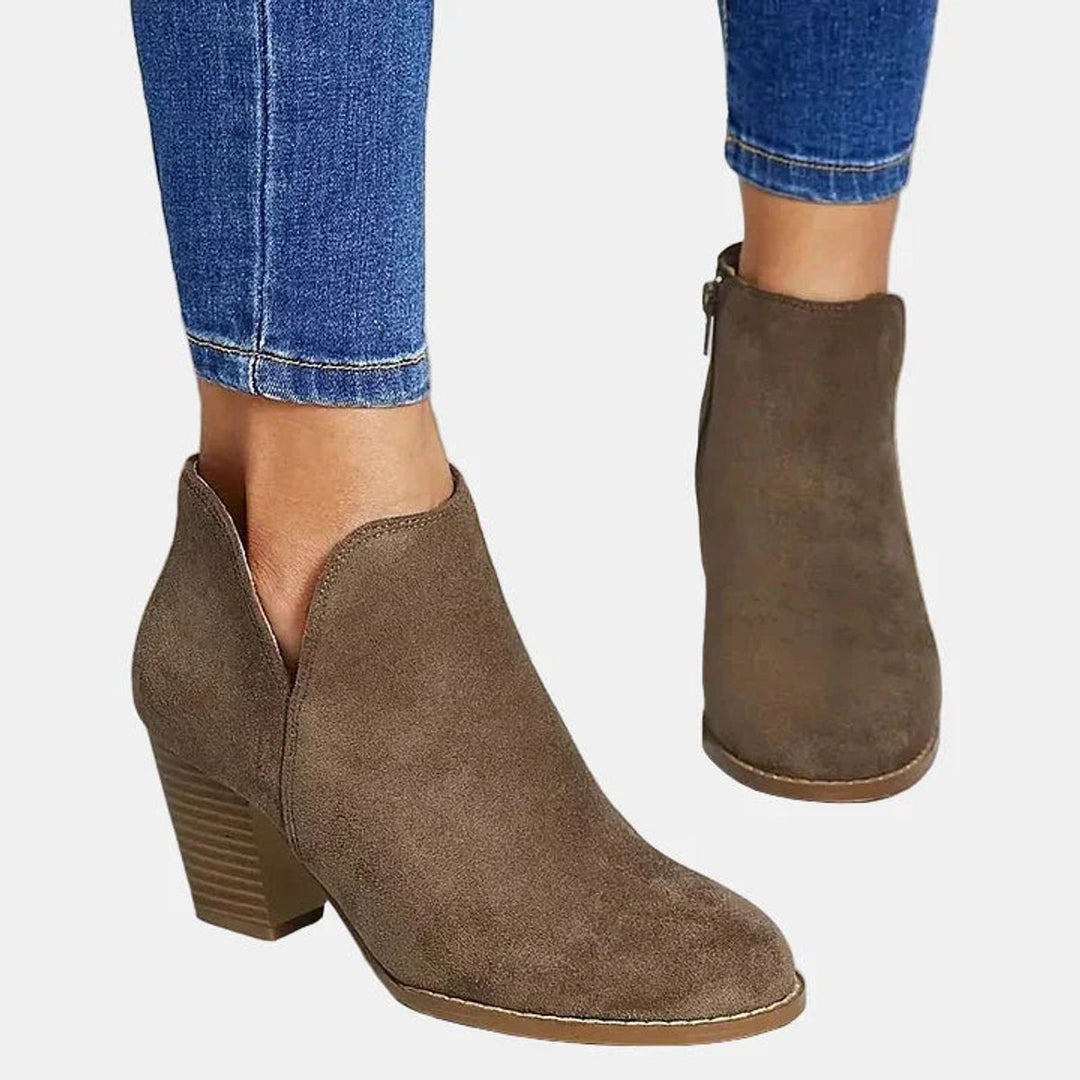 Charlotte | Boots Femme Daim Talon Bloc Fermeture Éclair Bout Rond