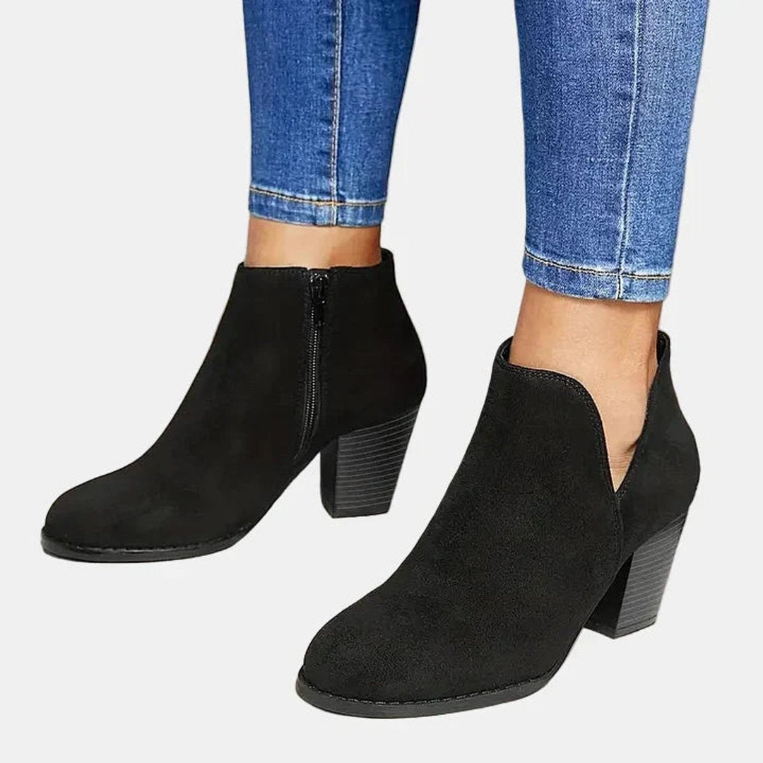 Charlotte | Boots Femme Daim Talon Bloc Fermeture Éclair Bout Rond