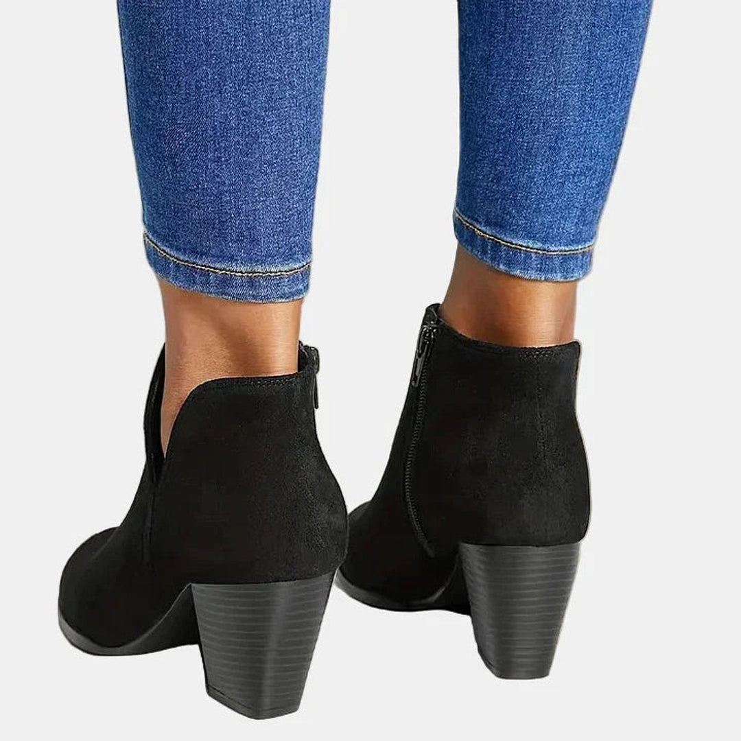 Charlotte | Boots Femme Daim Talon Bloc Fermeture Éclair Bout Rond