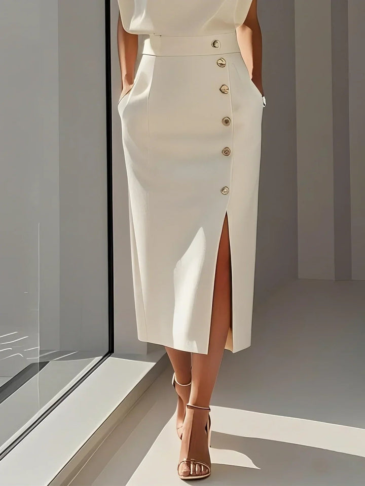 Charlotte | Robe Fourreau Midi Femme Structurée Boutons