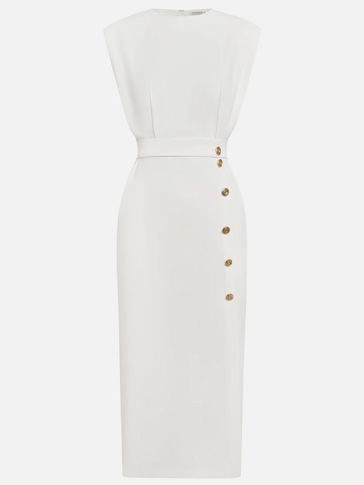 Charlotte | Robe Fourreau Midi Femme Structurée Boutons