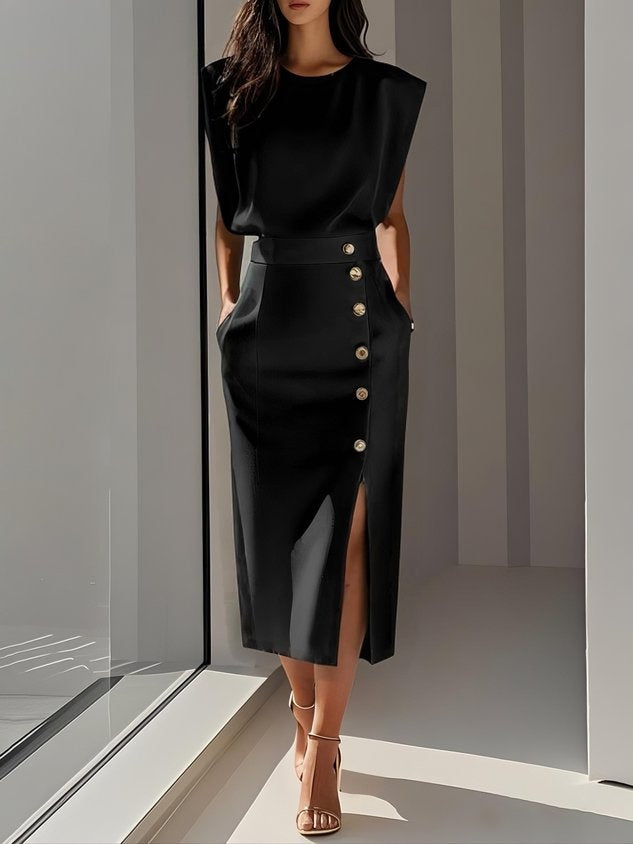 Charlotte | Robe Fourreau Midi Femme Structurée Boutons