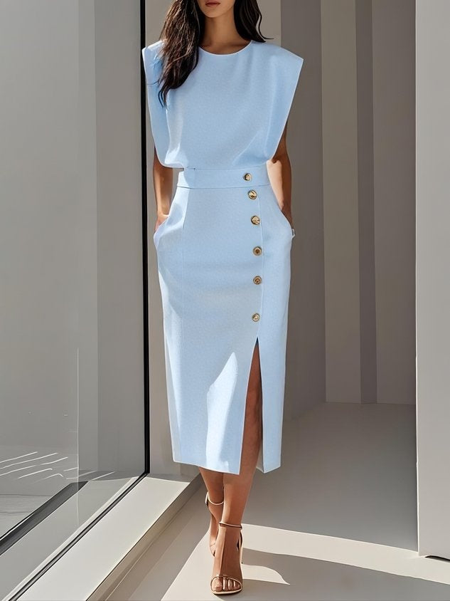 Charlotte | Robe Fourreau Midi Femme Structurée Boutons