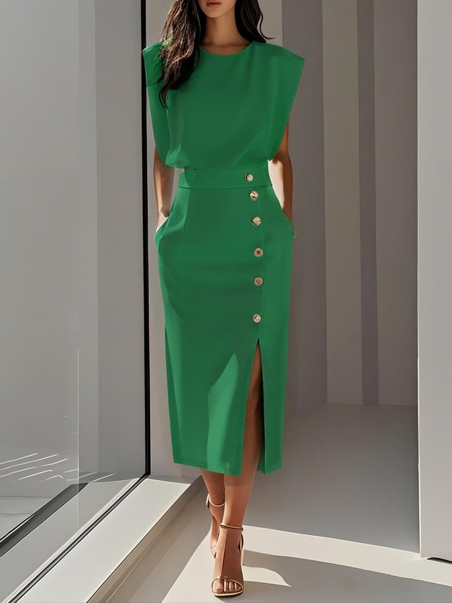Charlotte | Robe Fourreau Midi Femme Structurée Boutons