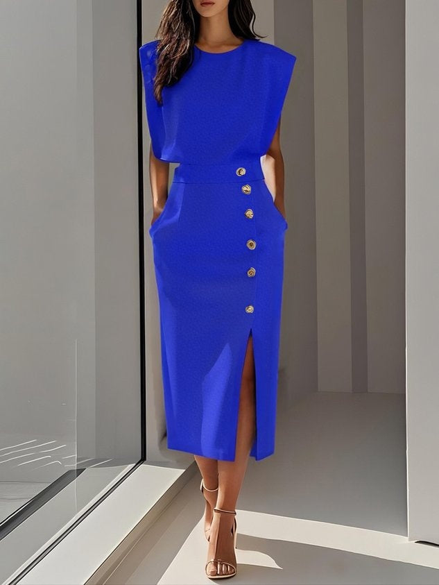 Charlotte | Robe Fourreau Midi Femme Structurée Boutons