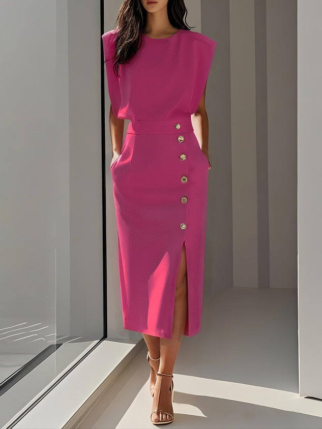 Charlotte | Robe Fourreau Midi Femme Structurée Boutons