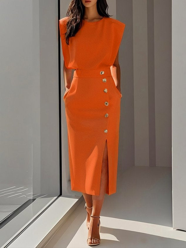 Charlotte | Robe Fourreau Midi Femme Structurée Boutons