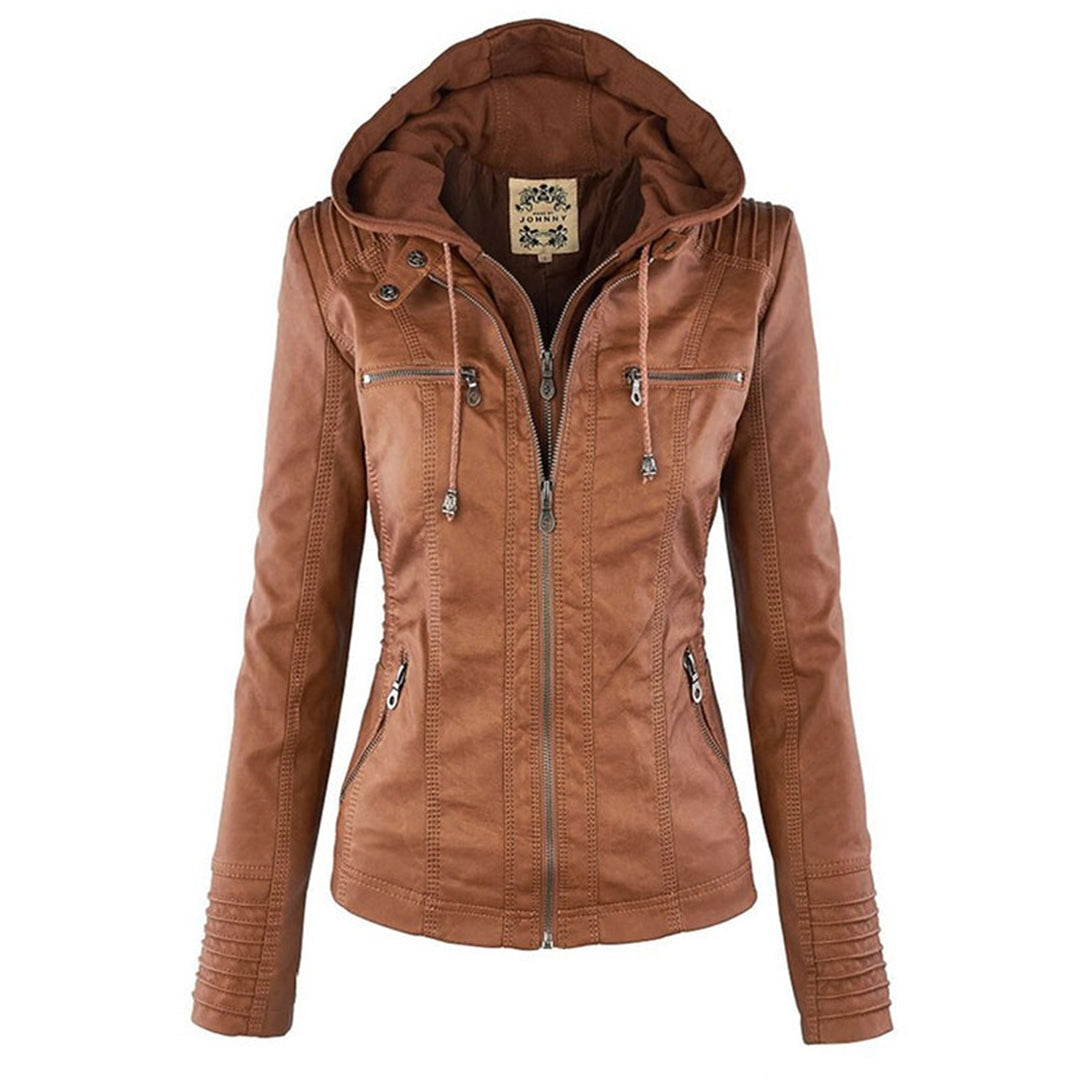 Chloé | Blouson Cuir Femme à Capuche Zippé Style Biker