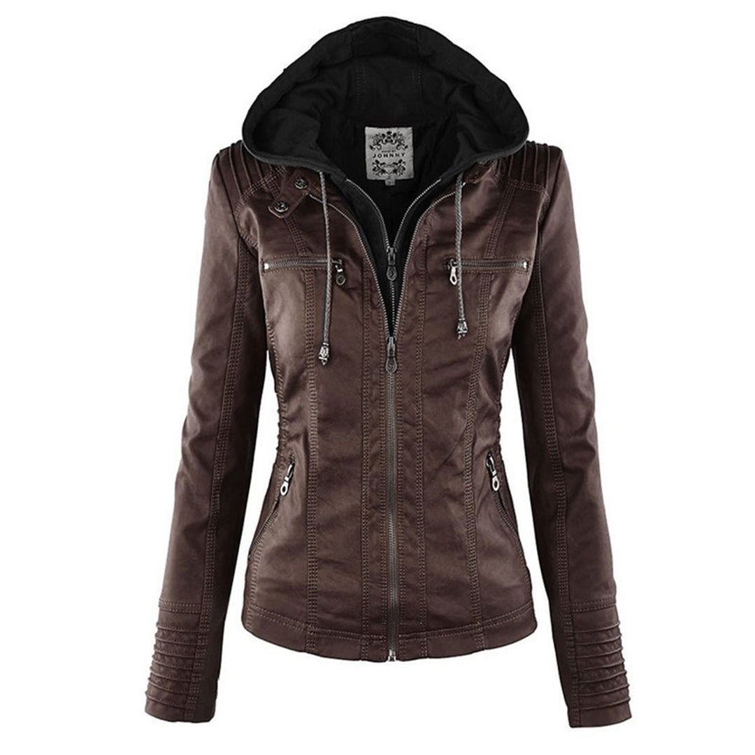 Chloé | Blouson Cuir Femme à Capuche Zippé Style Biker