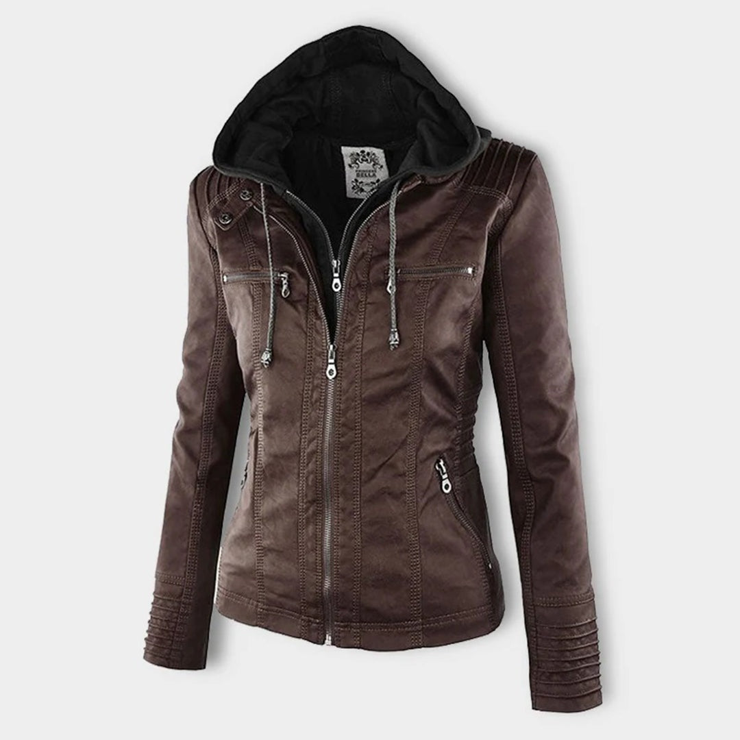 Chloé | Blouson Cuir Femme à Capuche Zippé Style Biker