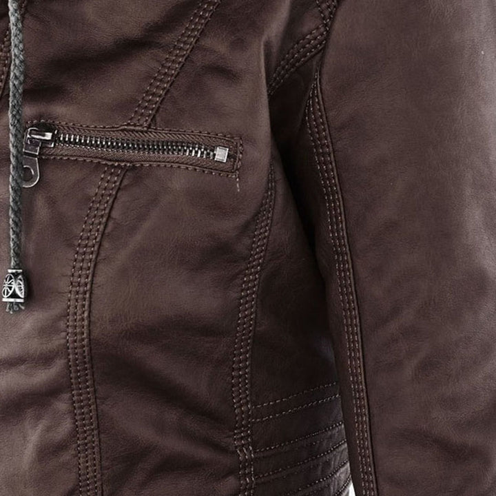 Chloé | Blouson Cuir Femme à Capuche Zippé Style Biker