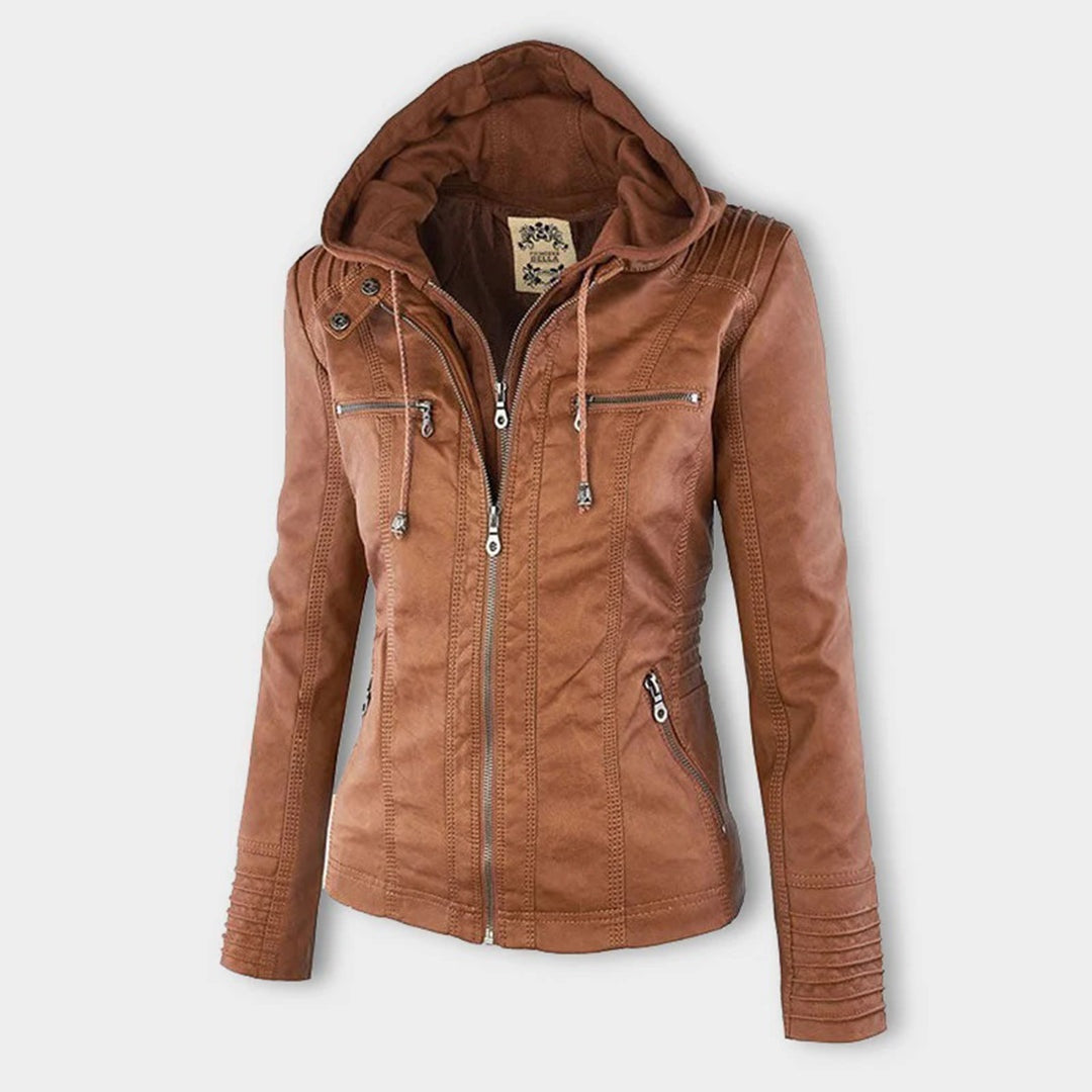 Chloé | Blouson Cuir Femme à Capuche Zippé Style Biker