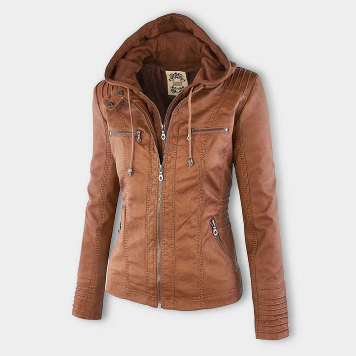 Chloé | Blouson Cuir Femme à Capuche Zippé Style Biker