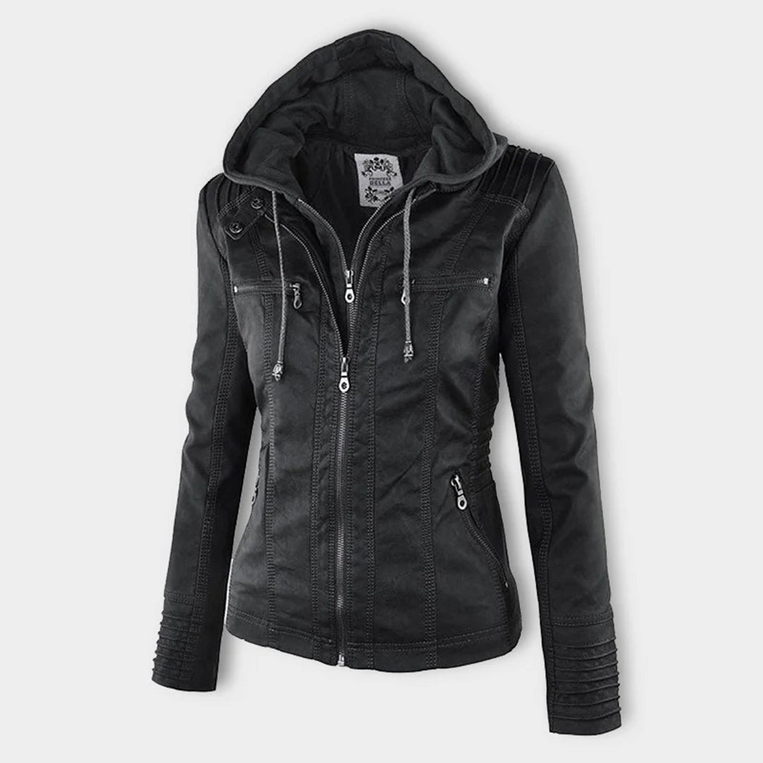 Chloé | Blouson Cuir Femme à Capuche Zippé Style Biker