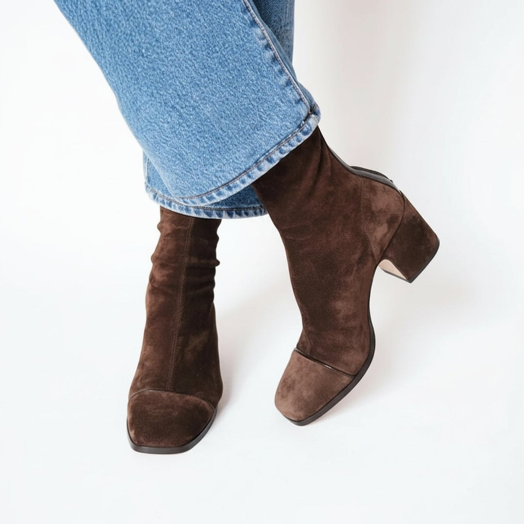Chloé | Bottes Chaussettes en Daim Femme Mi-Mollet Bout Carré
