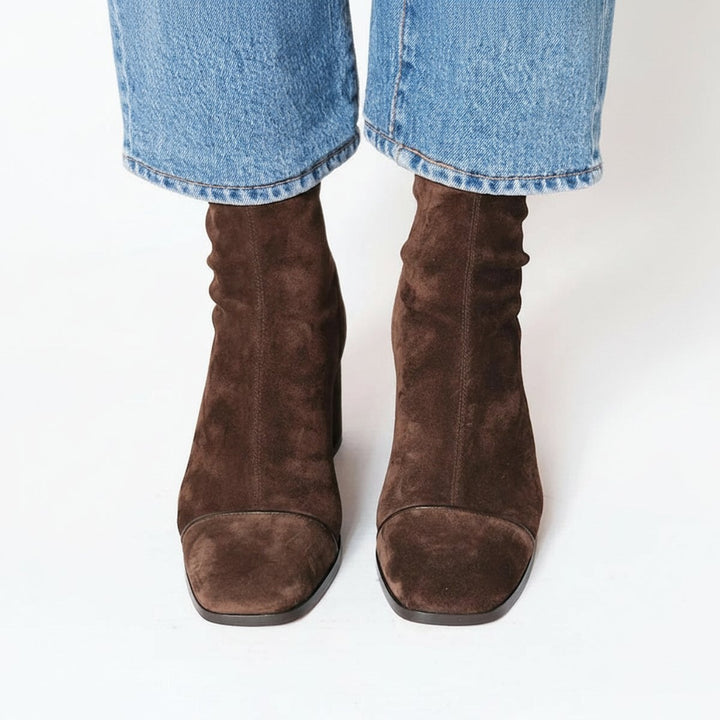 Chloé | Bottes Chaussettes en Daim Femme Mi-Mollet Bout Carré