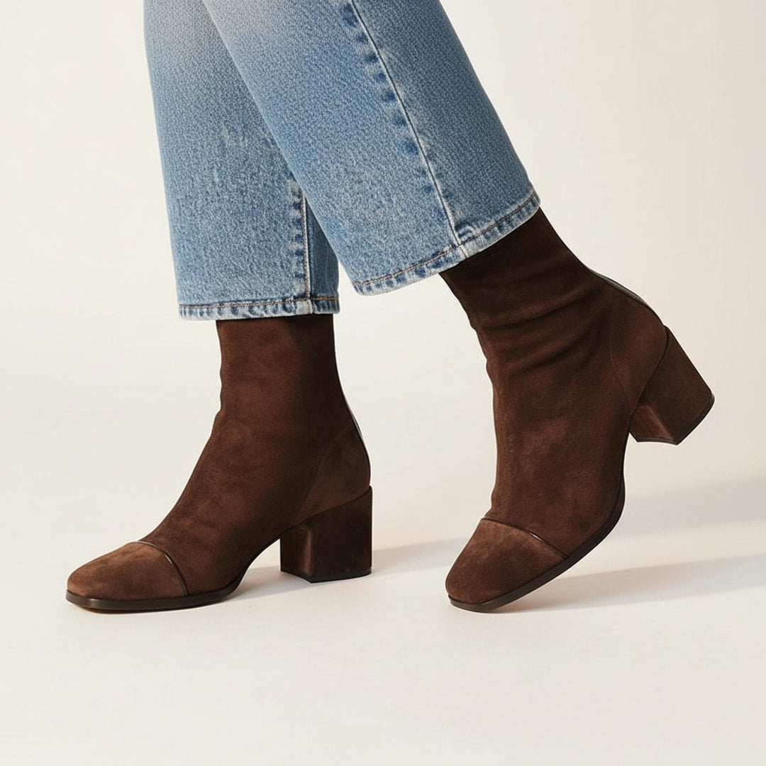 Chloé | Bottes Chaussettes en Daim Femme Mi-Mollet Bout Carré