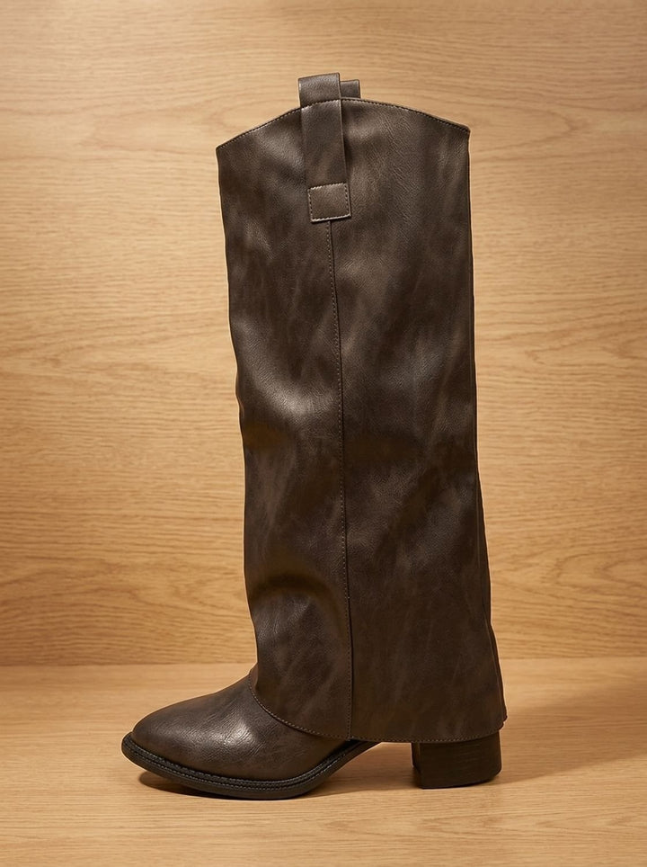 Clémence | Bottes Mi Mollet Western Cuir Femme Talon Bloc