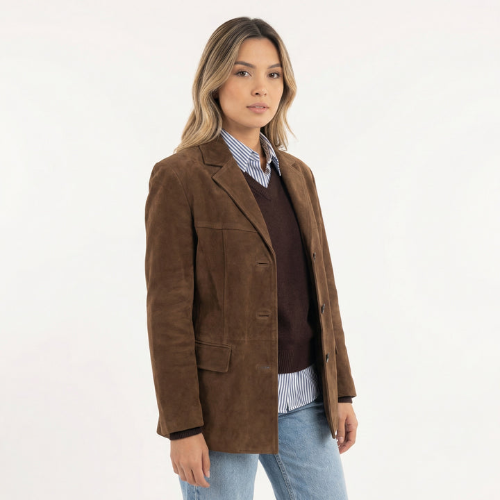 Clémence | Manteau en Daim Court Femme Col Cranté Boutonnage