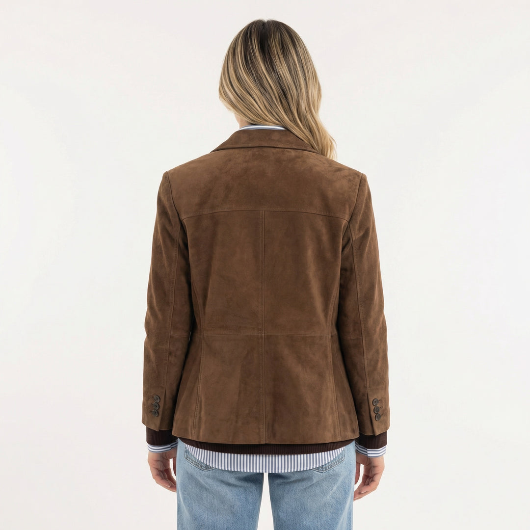 Clémence | Manteau en Daim Court Femme Col Cranté Boutonnage