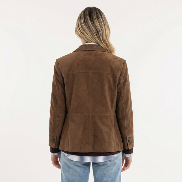 Clémence | Manteau en Daim Court Femme Col Cranté Boutonnage