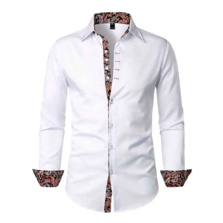 Clément | Chemise Homme Manche Longue Contraste Paisley Coupe Ajustée