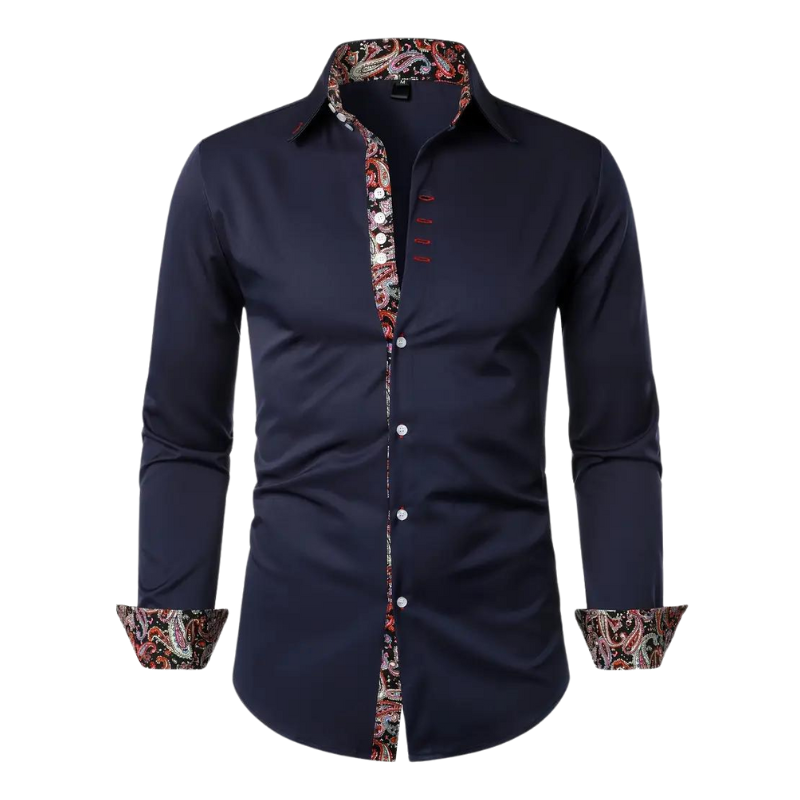Clément | Chemise Homme Manche Longue Contraste Paisley Coupe Ajustée