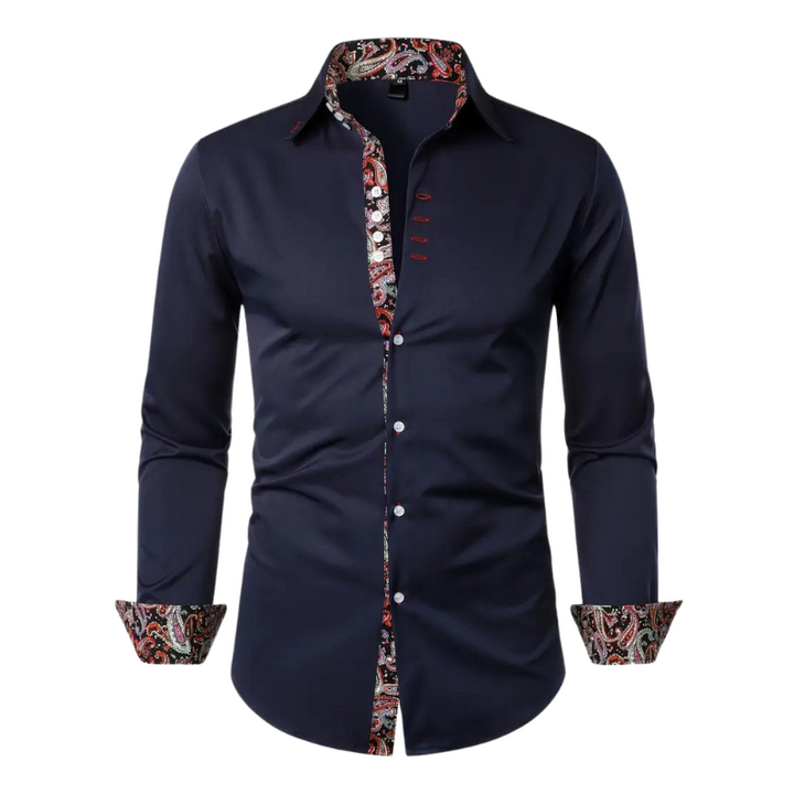 Clément | Chemise Homme Manche Longue Contraste Paisley Coupe Ajustée